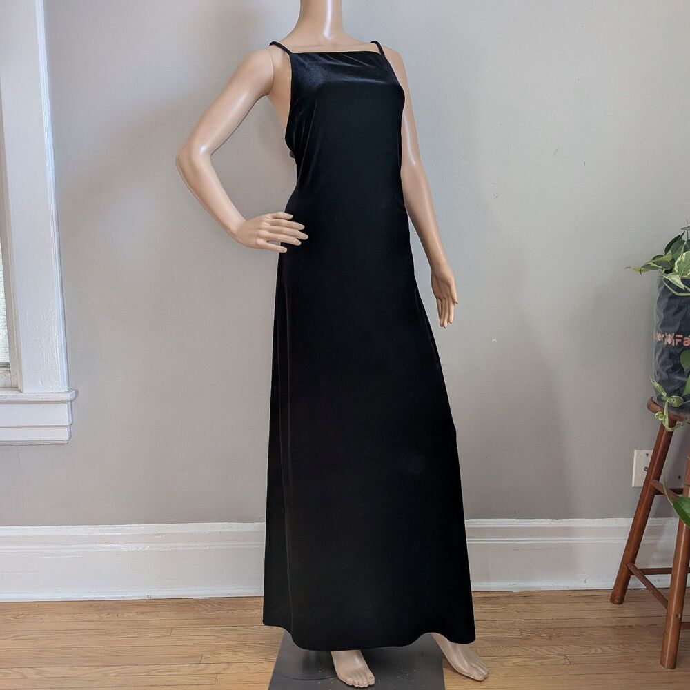 Vintage 90s Roberta Black Velvet Gown Prom Dress Formal Size Large